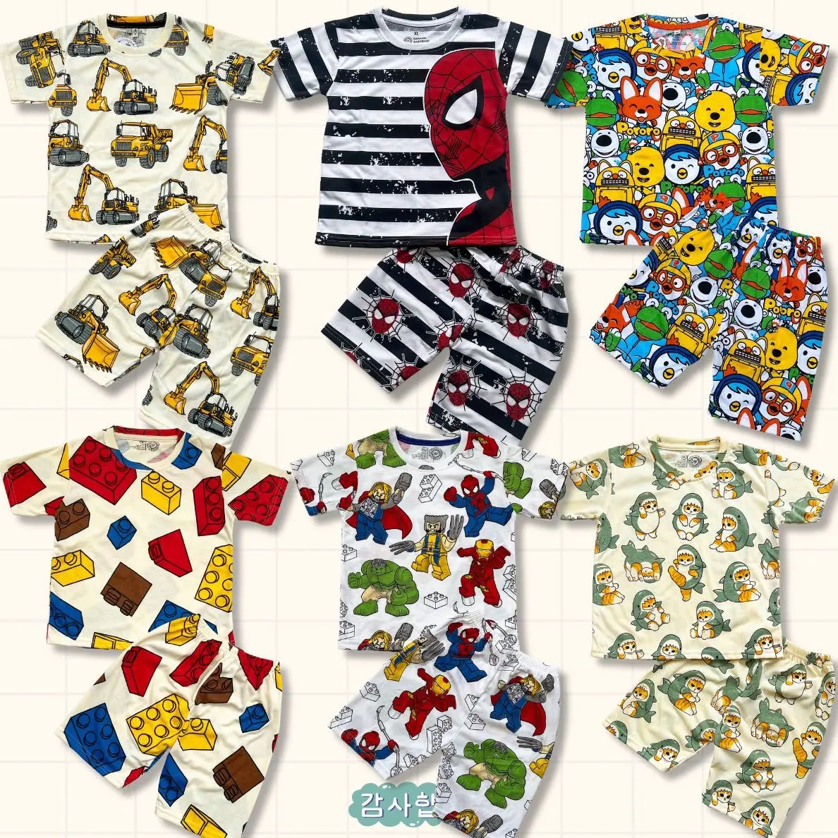 SETELAN FULLPRINT ANAK LENGAN PENDEK Pakaian Anak Motif lucu Fashion anak cowok Minimalist Multicoloured