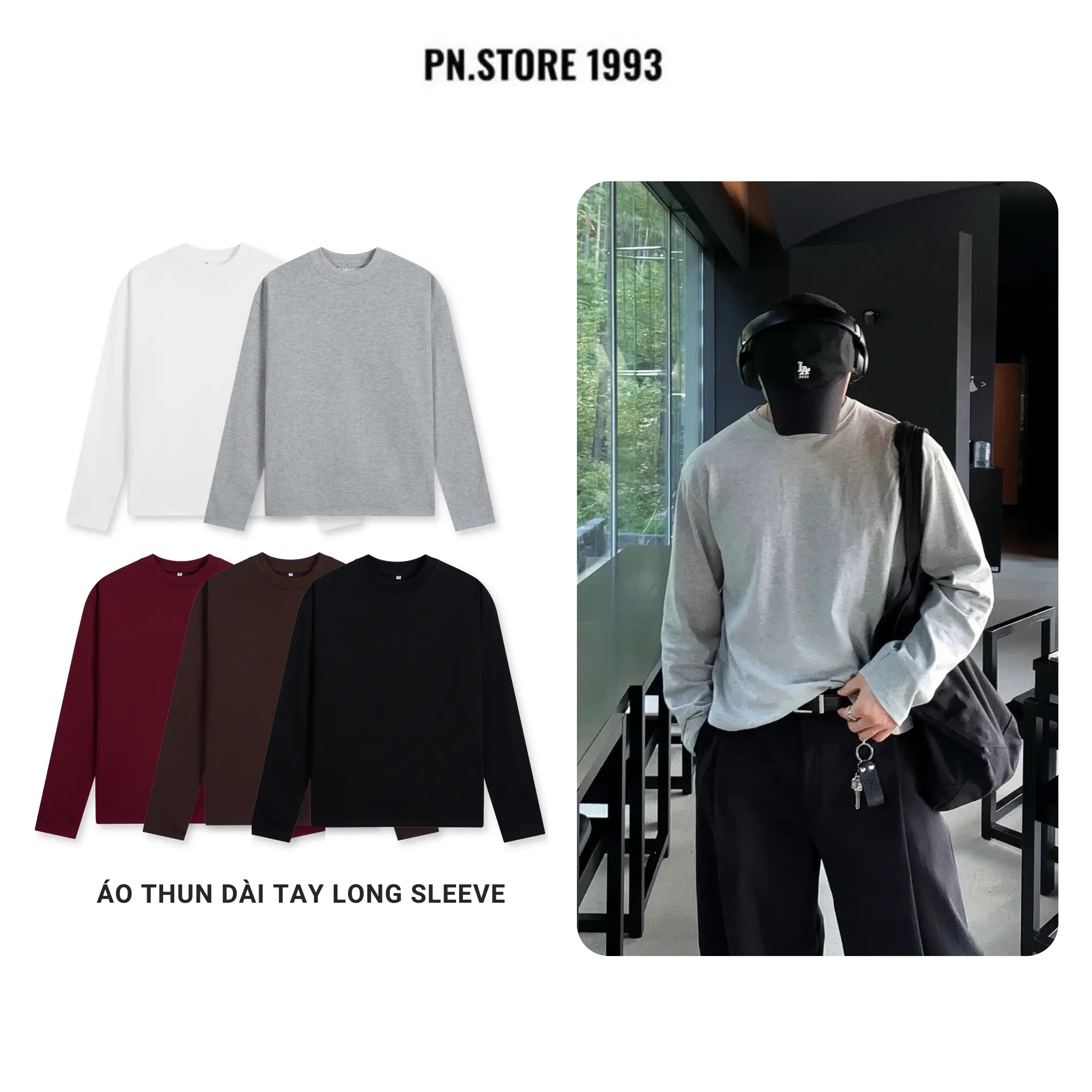 Áo thun dài tay PN.Store 1993 form regular chất liệu cotton 2 chiều mềm mịn nam nữ unisex local brand AD01