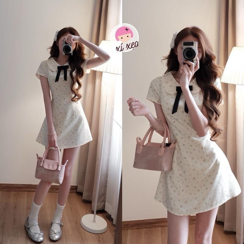 Váy hoa nhí XIXEOSHOP  cổ sen dáng ngắn tiểu thư  - V130