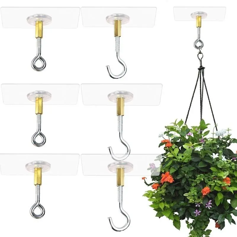 1PC Punch-free Alloy Heavy Duty Ceiling Hooks Multi-functional Strong Sticky Hook Kitchen Bathroom Storage Plants Wind Chimes Holder