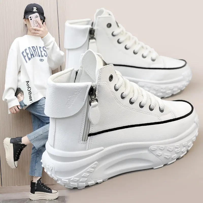Zy0011 High-Top Shoes Women's Autumn 2023 New Women's Shoes round Toe Shoes Thick Sole Height Increasing Casual Board Shoes Street Shooting Ins