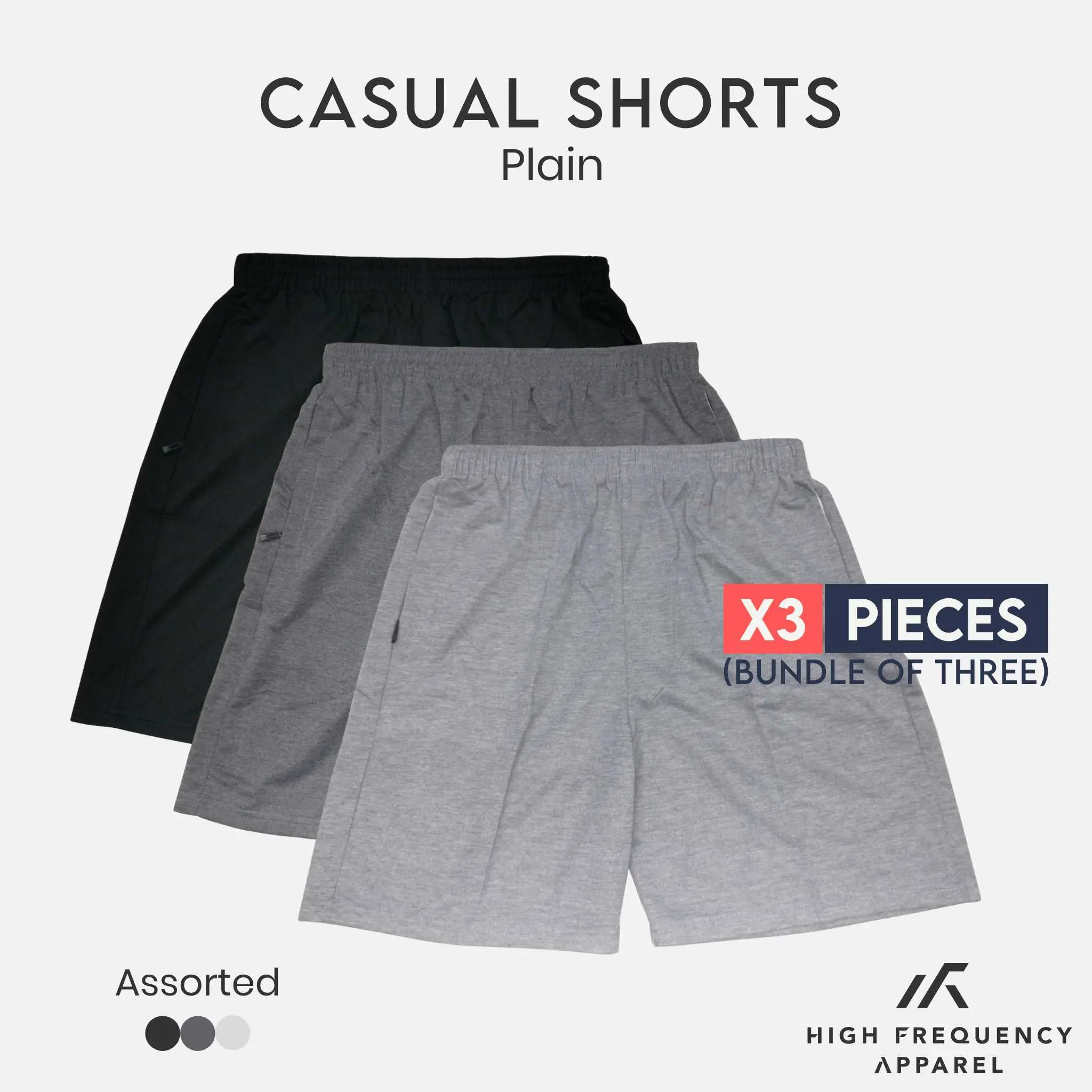 [BUNDLE OF 3] Free Size Plain Unisex Ultra Lightweight Shorts - BUDGET VERSION