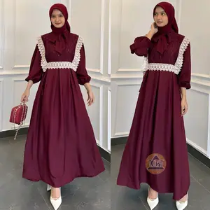 GAMIS BRUKAT OUTER MURAH PREMIUM VELVET EDISI LEBARAN TANPA KRUDUNG Muslim Wanita Dress Dewasa Mewah Kondangan Maxi Remaja Syari Cantik Formal Keluarga Panjang Renda Santai Satin Maroon baju jubah rekomendasi semi-karet sophistication set warna elegan fus