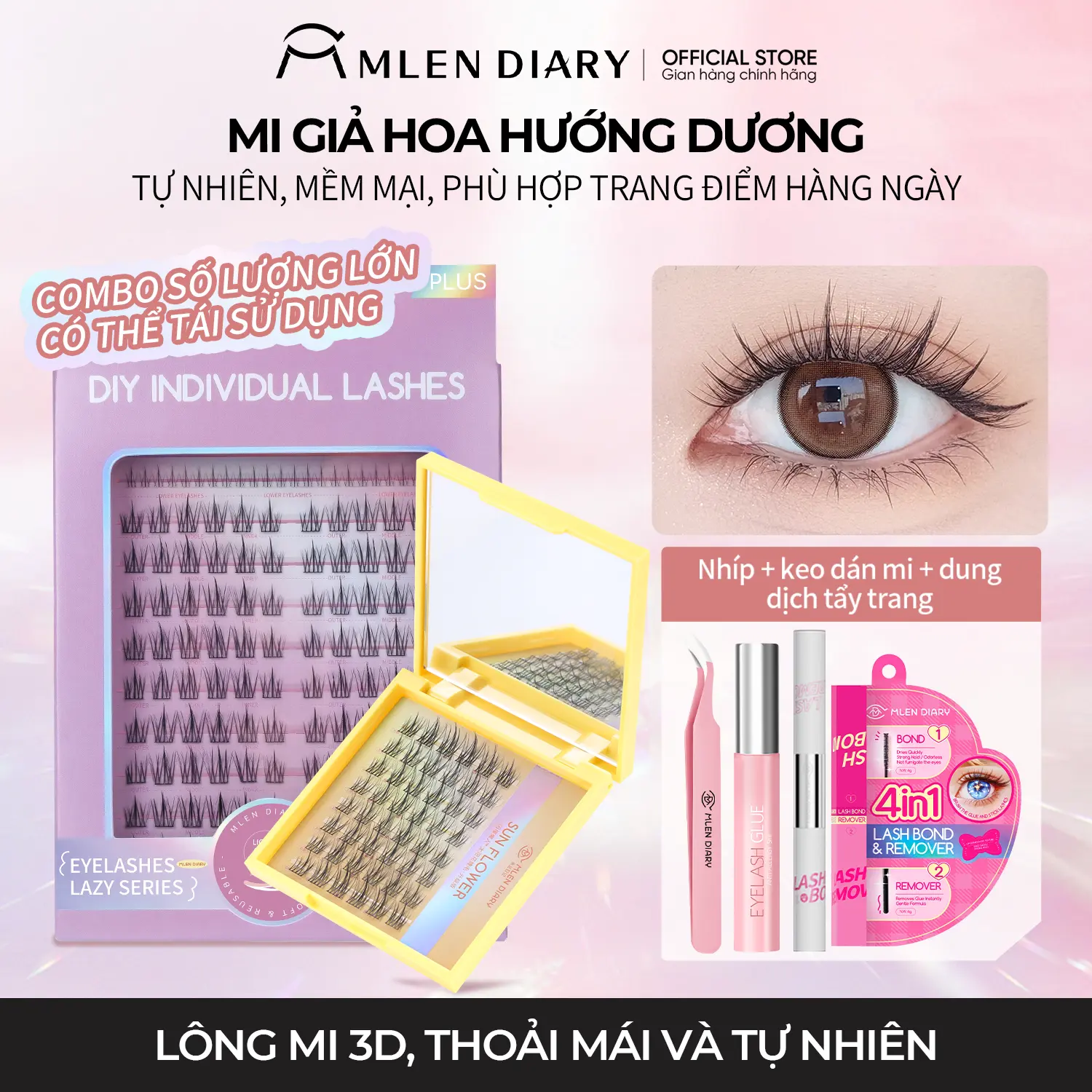 MlenDiary - Mi Giả Hoa Hướng Dương Dễ Gắn Tự Nhiên Mắt To Đơn Giản Mi Giả Bạch Nguyệt Quang