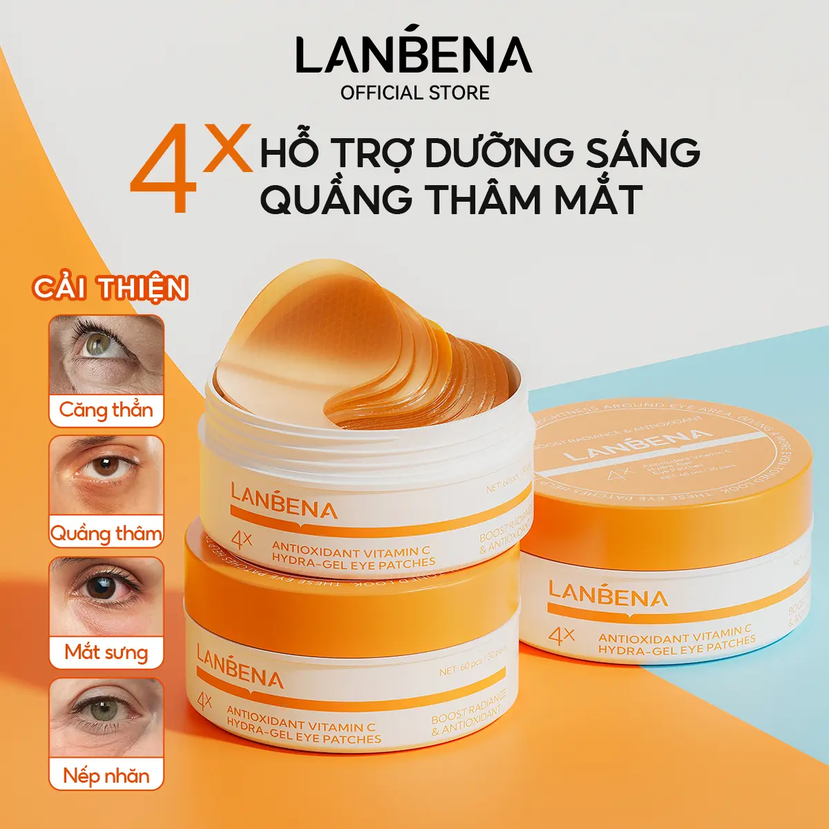 【Official】Hàng Mới Về,Mặt Nạ Mắt LANBENA Hỗ Hỗ Trợ Dưỡng Da Mắt Cải Thiện Mờ Thâm Bọng Mắt 60 Miếng Skincare VC/HA/24K/Retinol/Aloe Vera/Peptides,Eye mask,Eye care,Gel Eye Patches