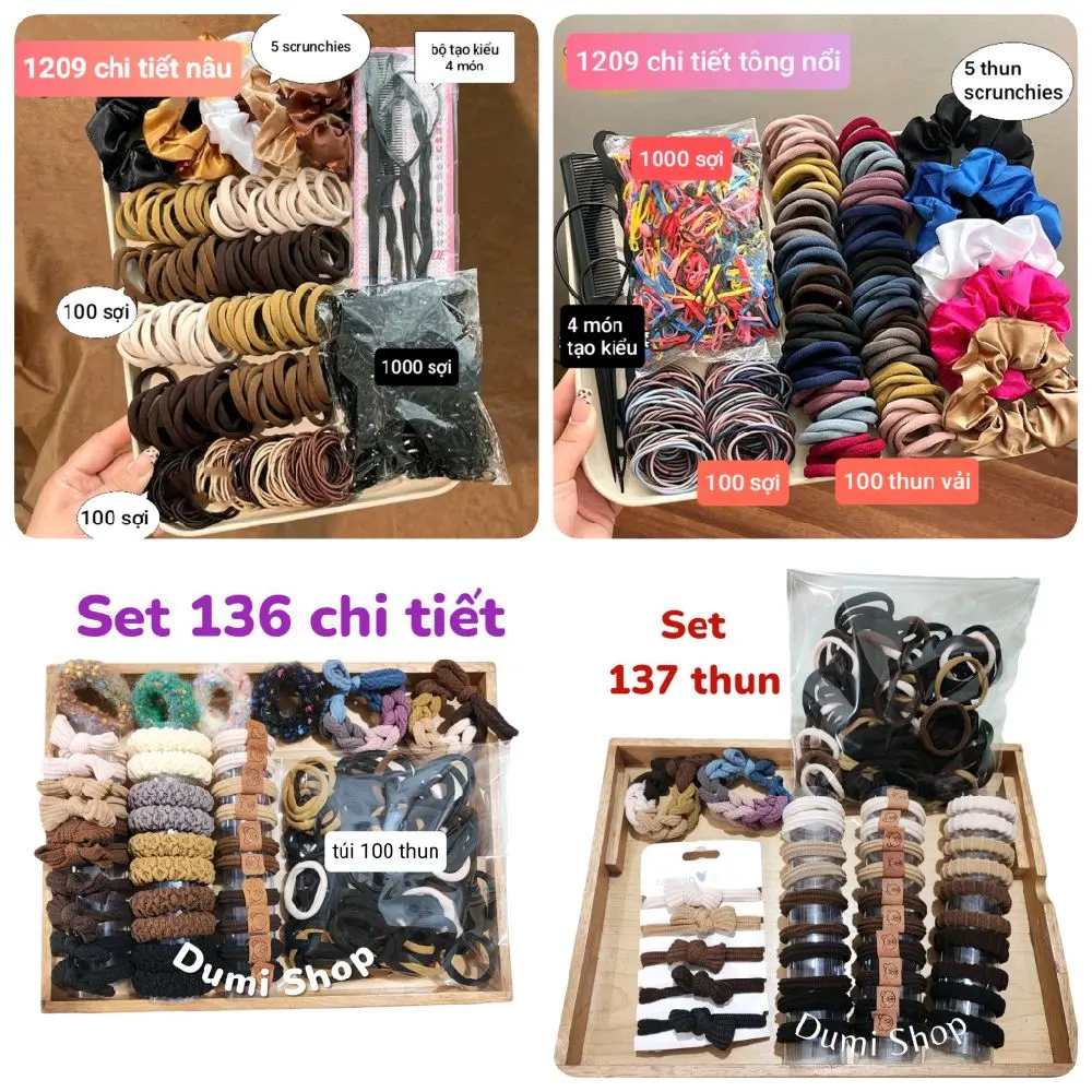 Set 136, 137, 1209 thun cột tóc nữ, chun buộc tóc nịt tóc đuôi ngựa nhiều kiểu tiện lợi  Dumi Shop