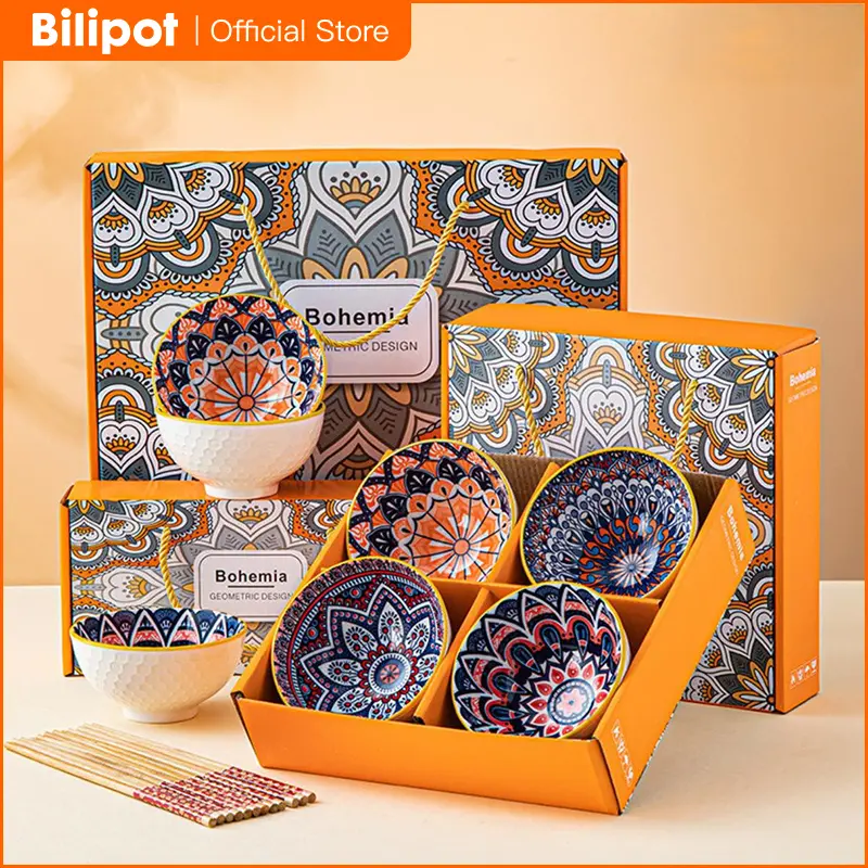 Bilipot Hampers Mangkok Set | Hampers Piring Keramik Set | Parcel Keramik Set |  Gift Set Hampers | Mangkok Souvenir Bohemian Style