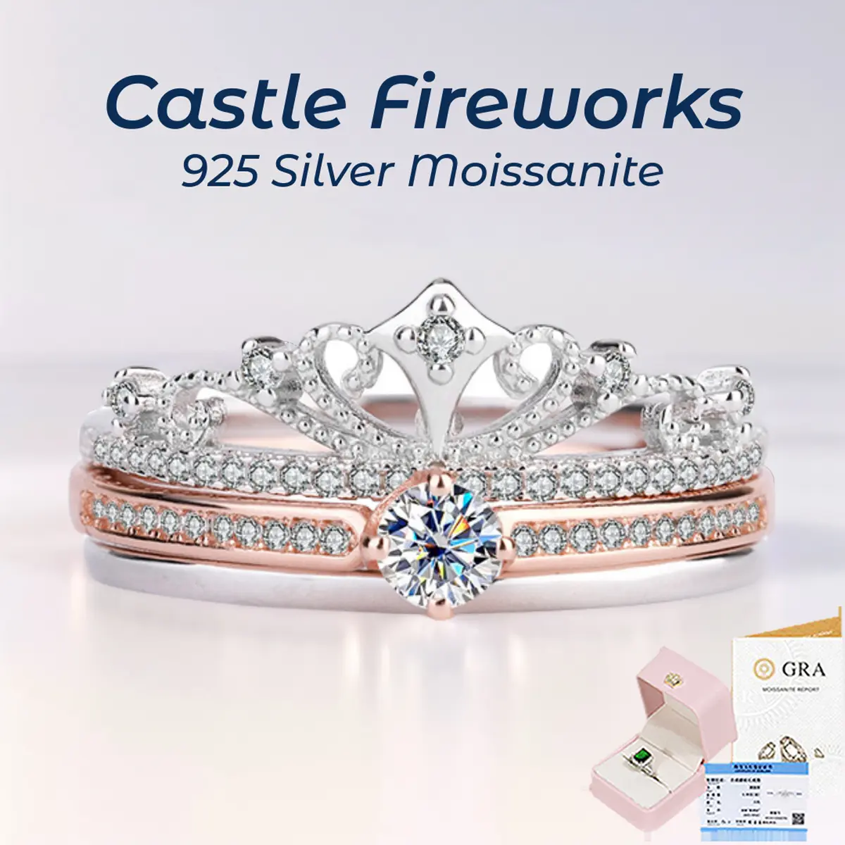 【#MR27·Castle Fireworks】BUY 1 FREE 1 S925 Sterling Silver Moissanite Rings Fixed Ring Band