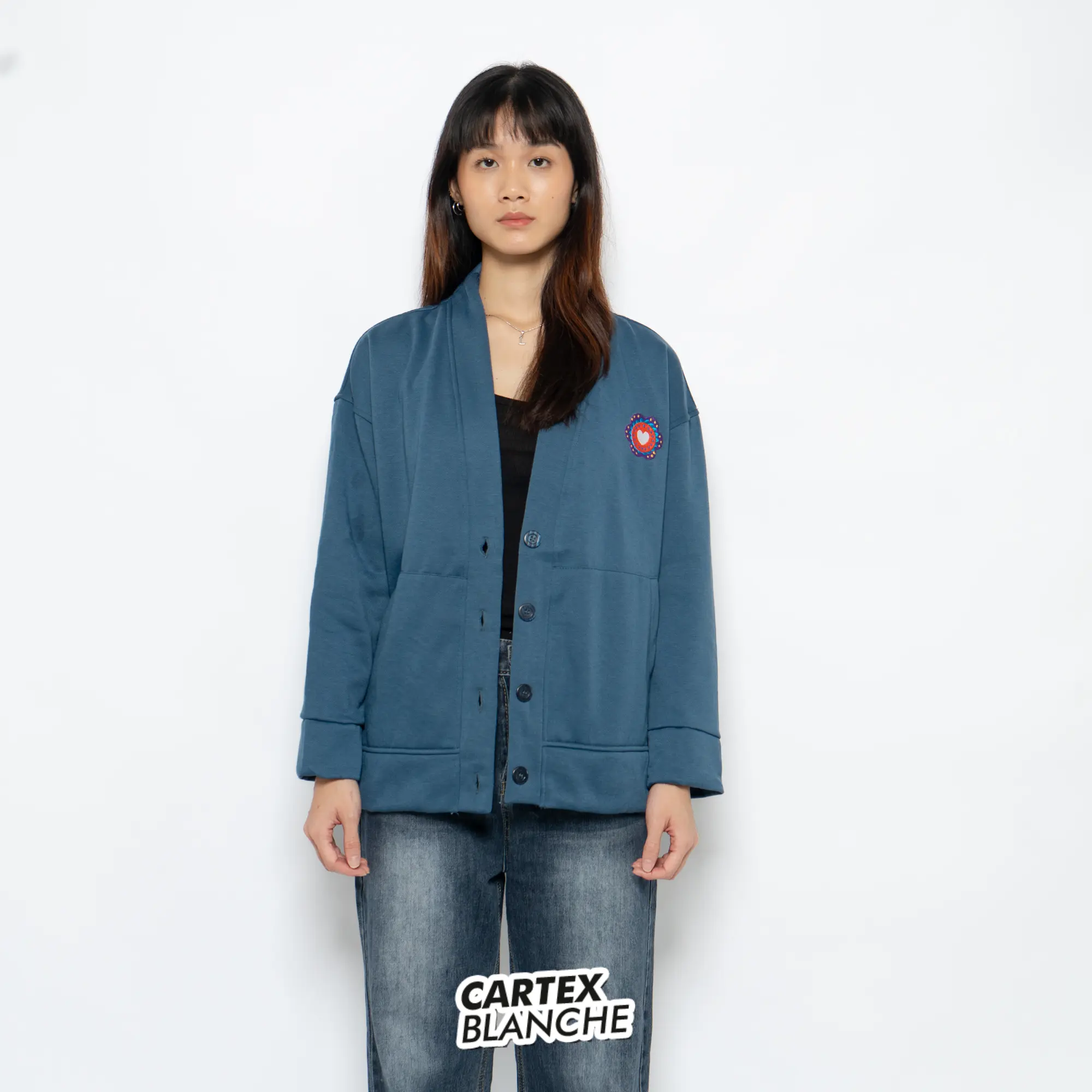 CARTEXBLANCHE Bloom Sweater Cardigan Kancing Bordir Outer  Pria Wanita
