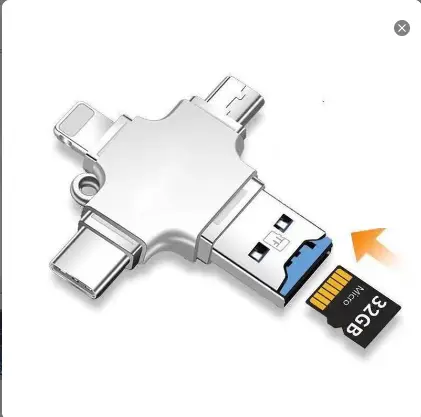 UGULINK 4 in 1 Type-C USB-C USB Iph to Micro SD TF Memory Card Rearder OTG Adapter for Laptop phone and Pad Camera Card Reader