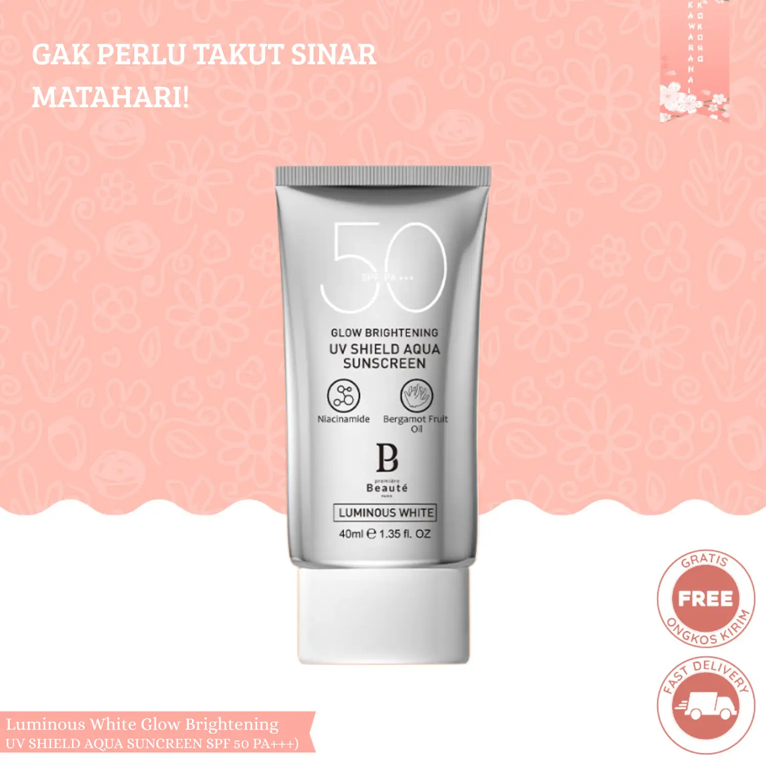 [ORIGINAL + BPOM] Premiere Beaute Sunscreen (SPF 50 PA+++) 40ml Sun creen wajah UV Shield Sun protect sun block badan sunblcok wajah Luminous Tabir Surya Perlindungan Sinar UV Protection Sunprotect Sun Protect Losion Murah banget Semua Jenis Kulit SPF 50