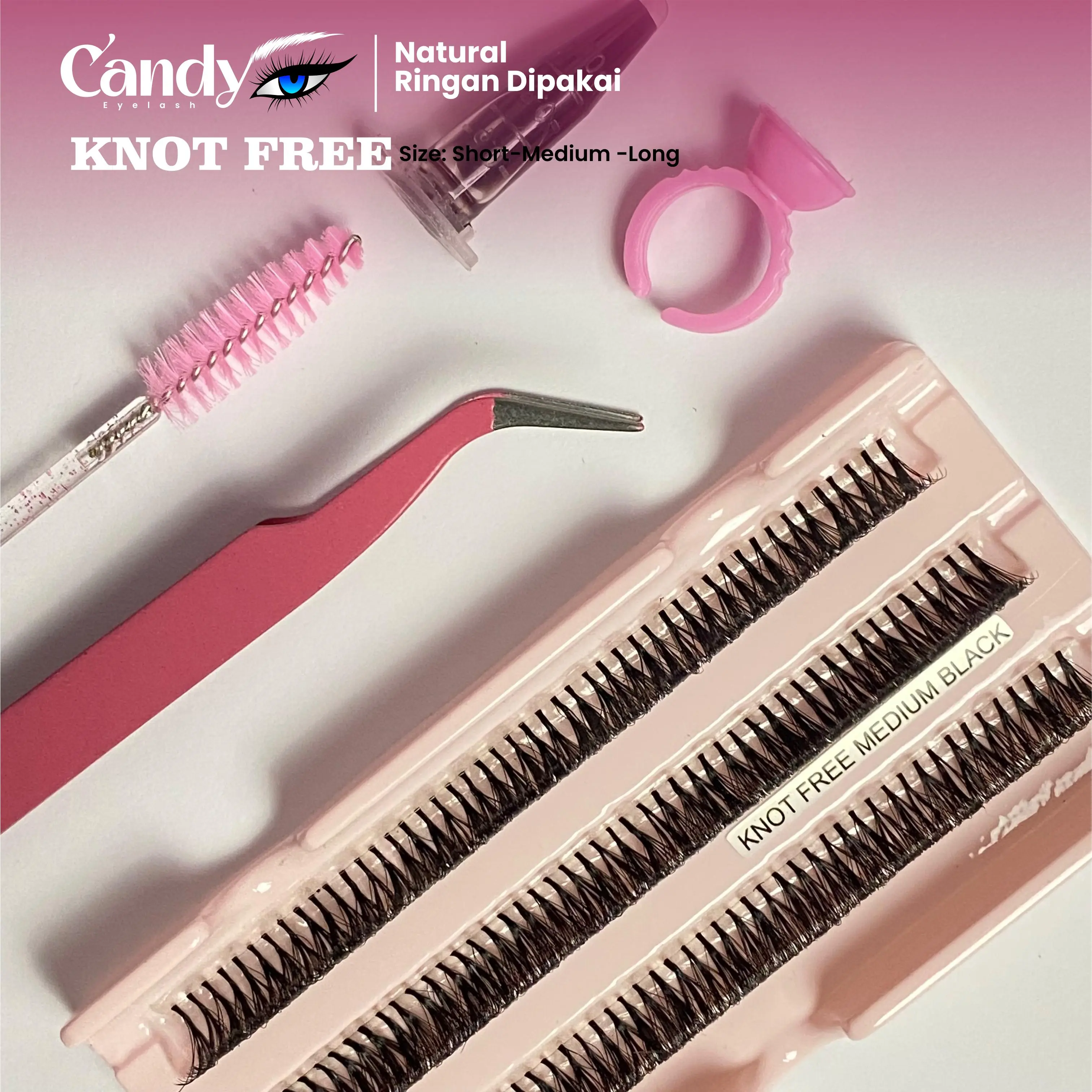 PAKET HEMAT CANDY EYELASH BULU MATA KNOT FREE EXTRA LENTIK SHORT DAN MEDIUM Bulumata Waterproof