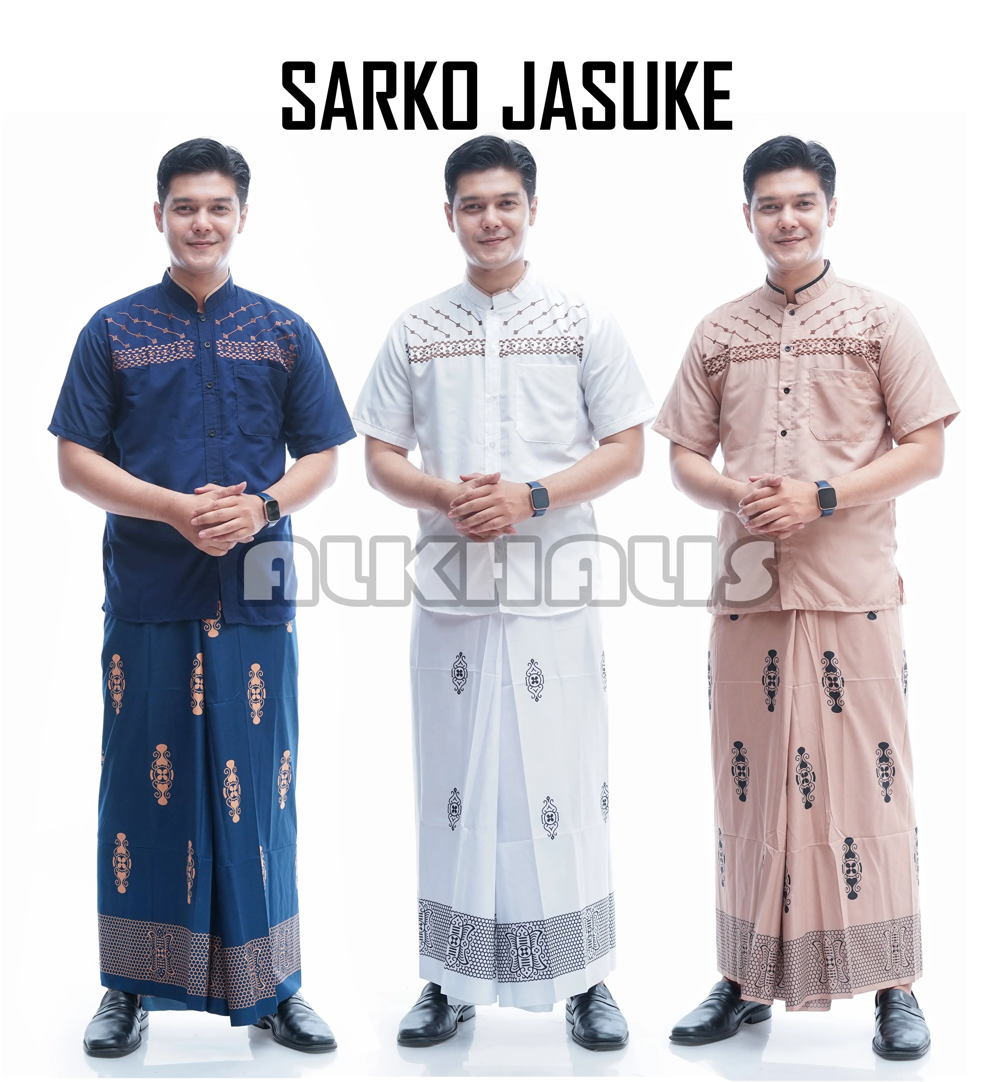 Paket SARKO Sarung dan Baju koko Muslim Pria Lengan Pendek Motif Bordir Jasuke