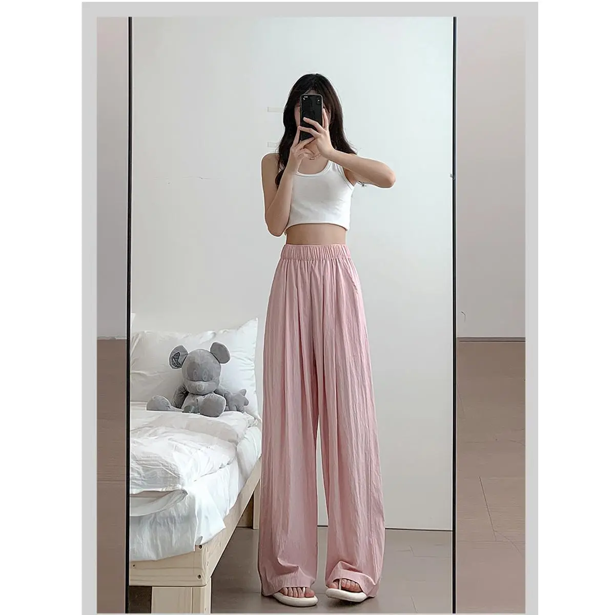 Foreign Trade Large Size Wide-Leg Pants Women's Spring and Autumn Pleated Idle Style Thin Cool Casual Pants Loose High Waist Trousers