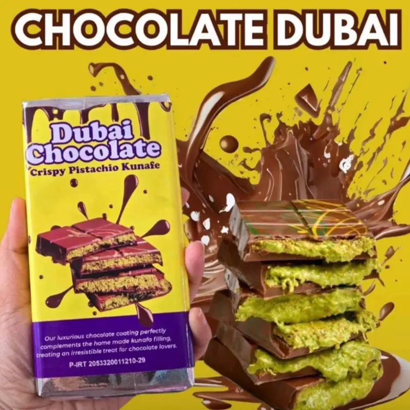 ￼(100% Asli）Halal Coklat Dubai Chocolate Bar Crispy Pistachio/Pistachio Kunafa Chocolate Dubai/ Premium Belgium Chocolate/ Coklat Dubai Pistachio Kunafa