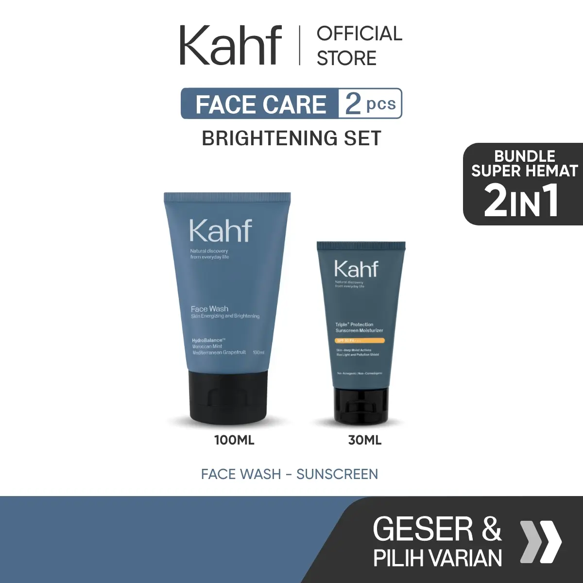 Kahf Paket Face Care Isi 2 (Face Wash + Sunscreen Moisturizer) - Suitable for Daily Use