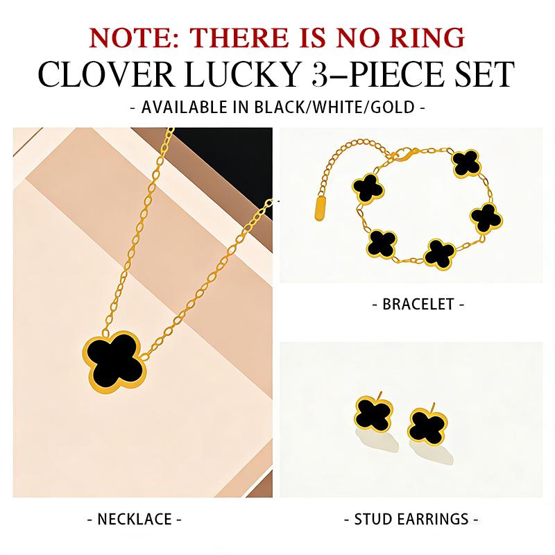 [Local delivery] Lucky necklace, bracelet, earring set, double-sided design with lucky charm, suitable for women and girlfriends, light luxury gift COD