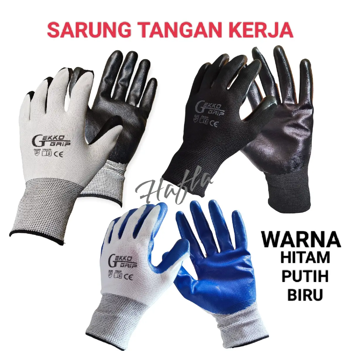 3 Pasang Sarung Tangan Kerja Proyek Karet Antislip Gekko Latex Tebal Nyaman dipakai Sarung Tangan Pengaman Benda Tajam