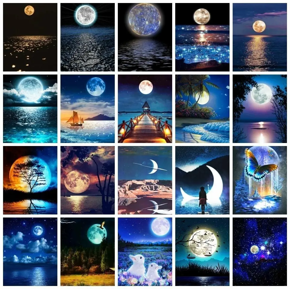 Diamond Painting Moon Fantasy Sea Handmade Mosaic Landscape Cross Stitch Kits Home Decoration Round Drill