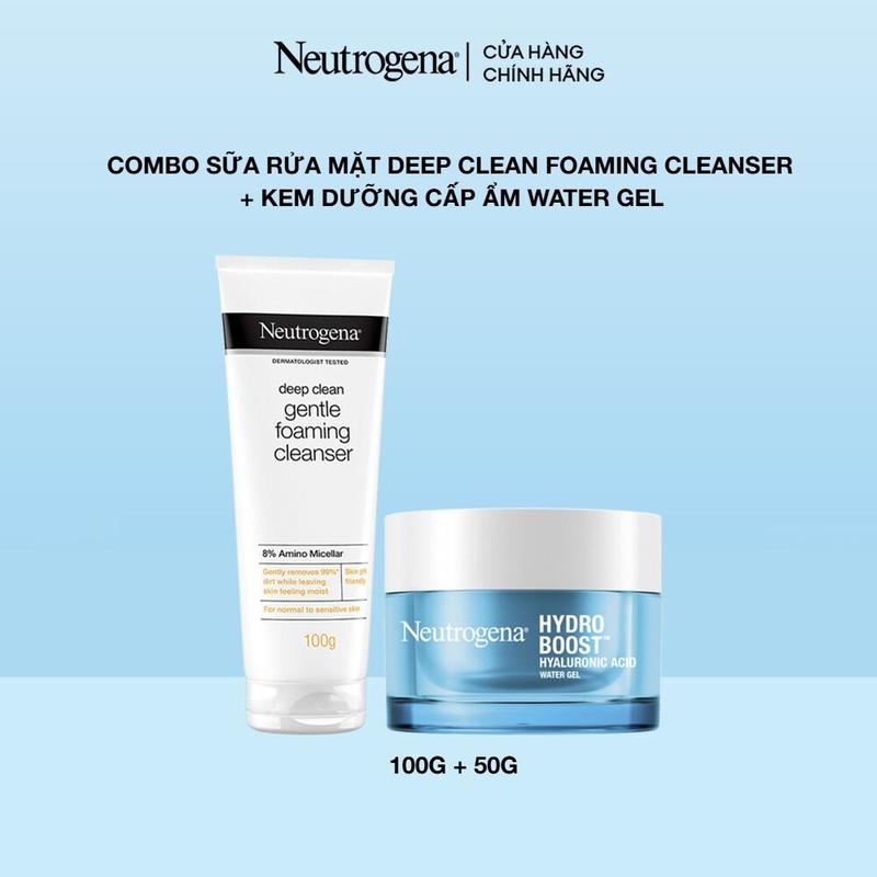 [Inhouse] Combo Sữa rửa mặt Neutrogena Deep Clean Foaming Cleanser 100g + Kem dưỡng cấp ẩm Neutrogena Hydro Boost Hyaluronic Acid Water Gel 50g - Skincare Nữ | Chăm sóc da | Làm đẹp da