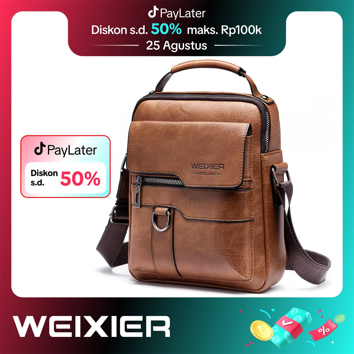 WEIXIER 8642 Tas Selempang Pria Kulit PU Crossbody Sling Bag