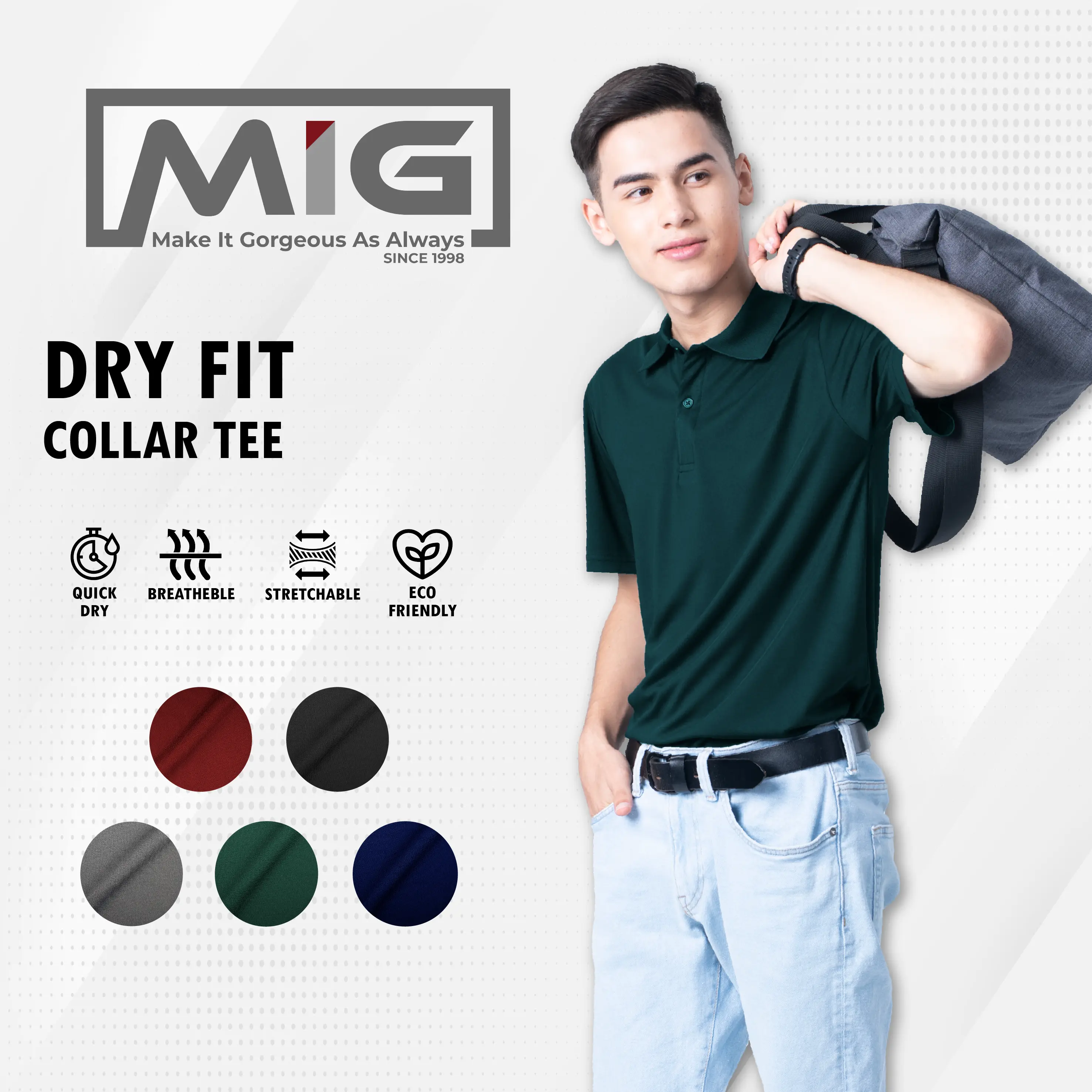 MIG Mircofiber Interlock Unisex 160gsm Adult Quick Dry Collar Short Sleeve Plain Polo Tee T Shirt - 1036S