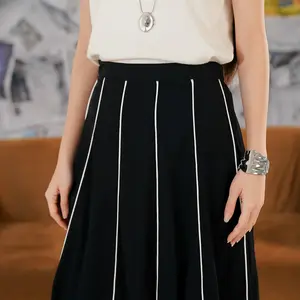 This Is April Rok Midi Wanita Casual Lawrence Skirt Ivory dan Black (RESTOCK)
