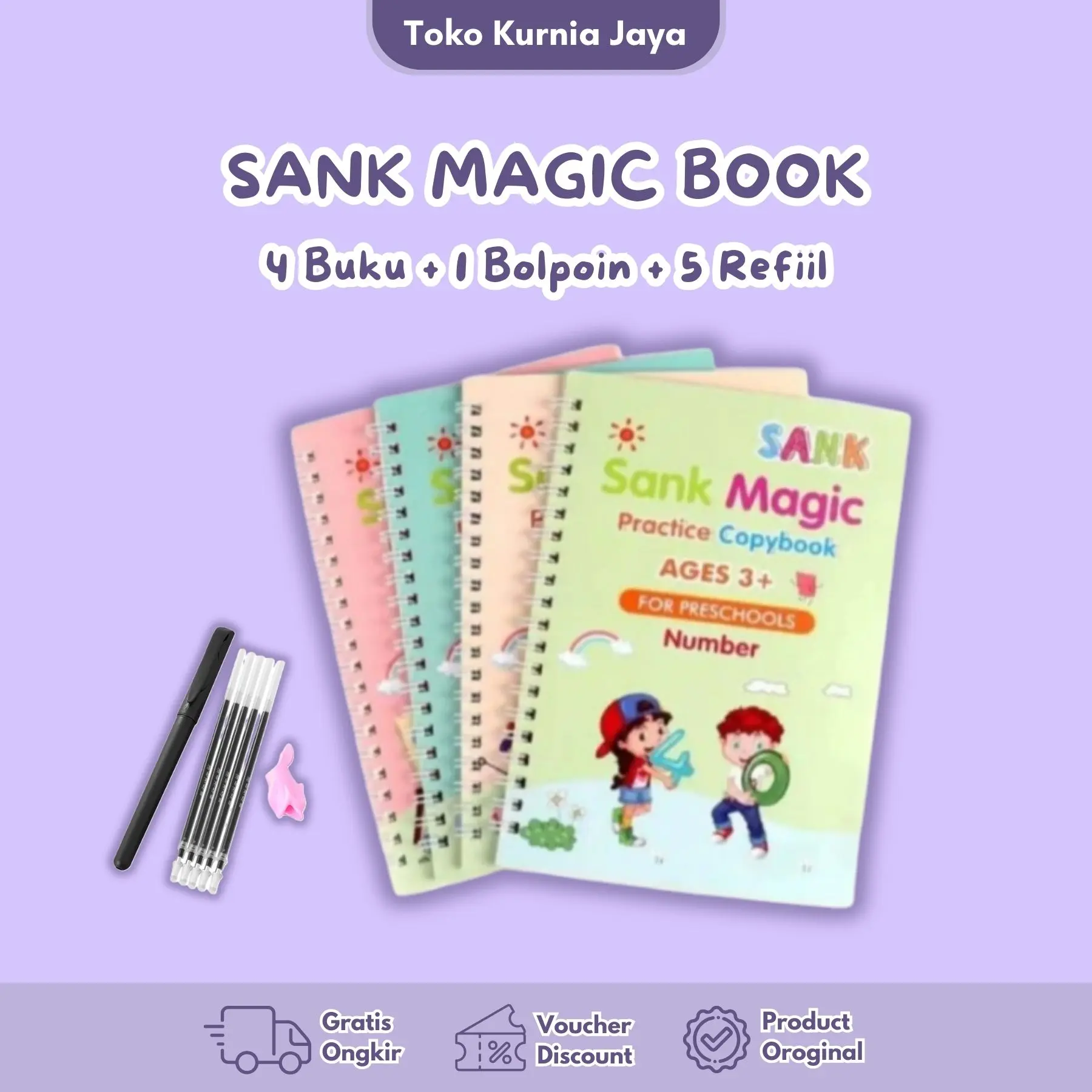 [KJ] Sank Magic Book Paket Lengkap Belajar Menulis dengan Pulpen dan 5 Isi Ulang Buku Edukasi Stationery