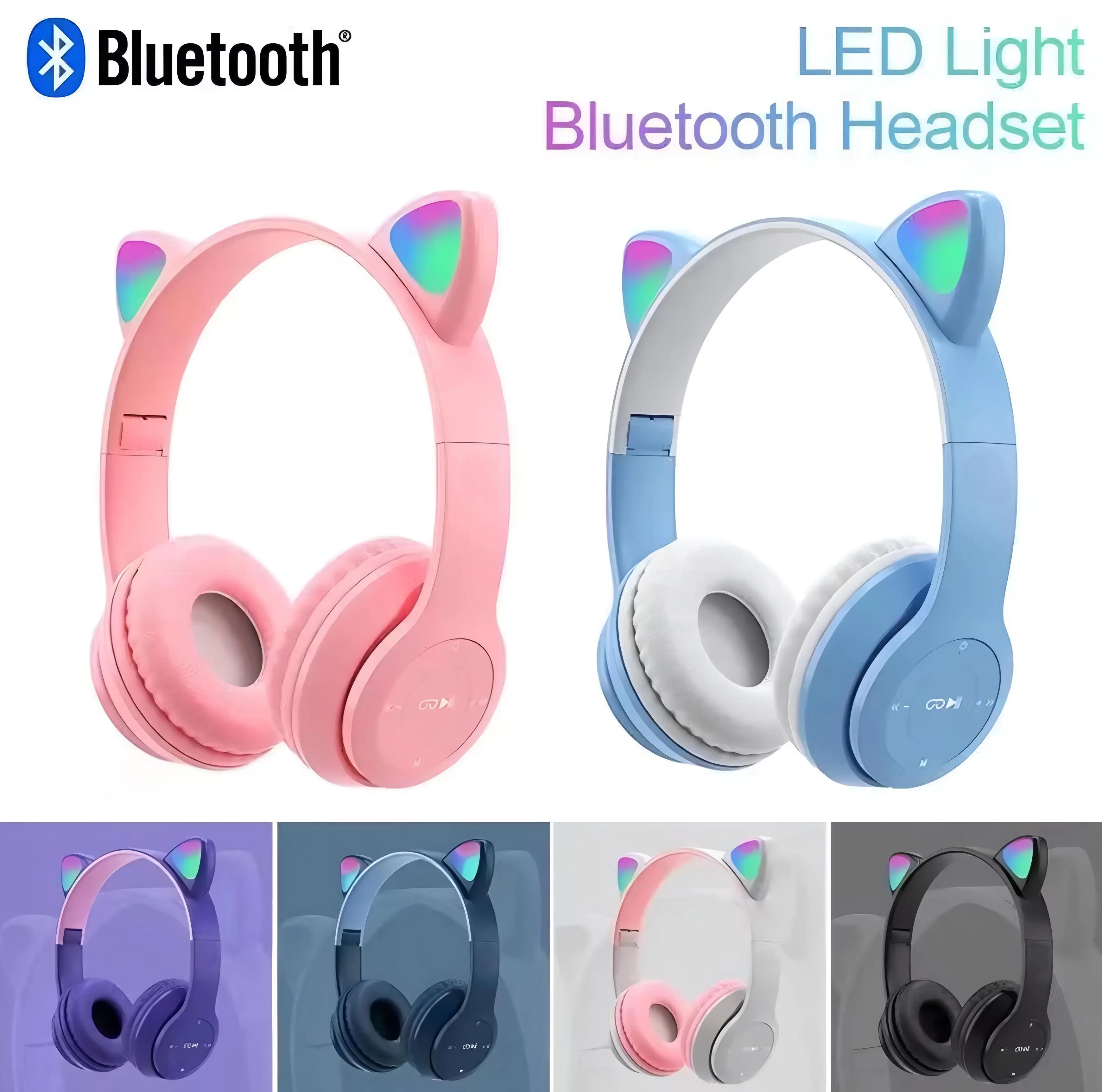 MoonLight - Headphone Bluetooth Model Telinga Kucing LED Wireless Stereo Bass Y47 / Headphone Lucu dengan Lampu Y47
