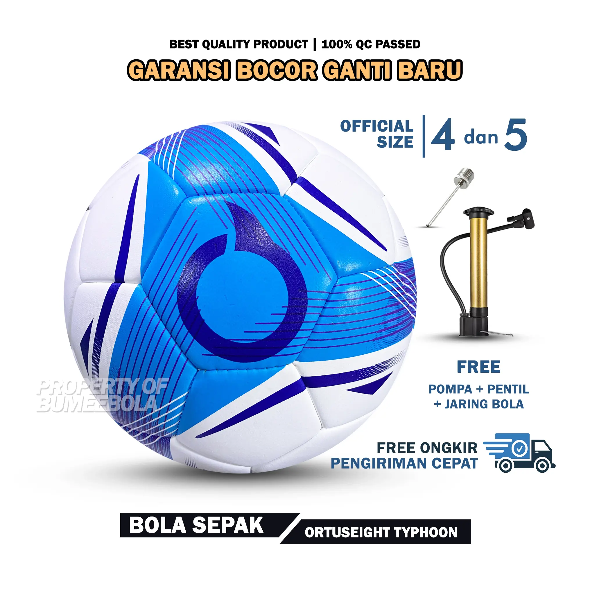 Bola Sepak Ortuseight Typhoon | 100% Real Pict GRATIS PENTIL DAN JARING POMPA | Ball | Outdoor | Bola Kaki