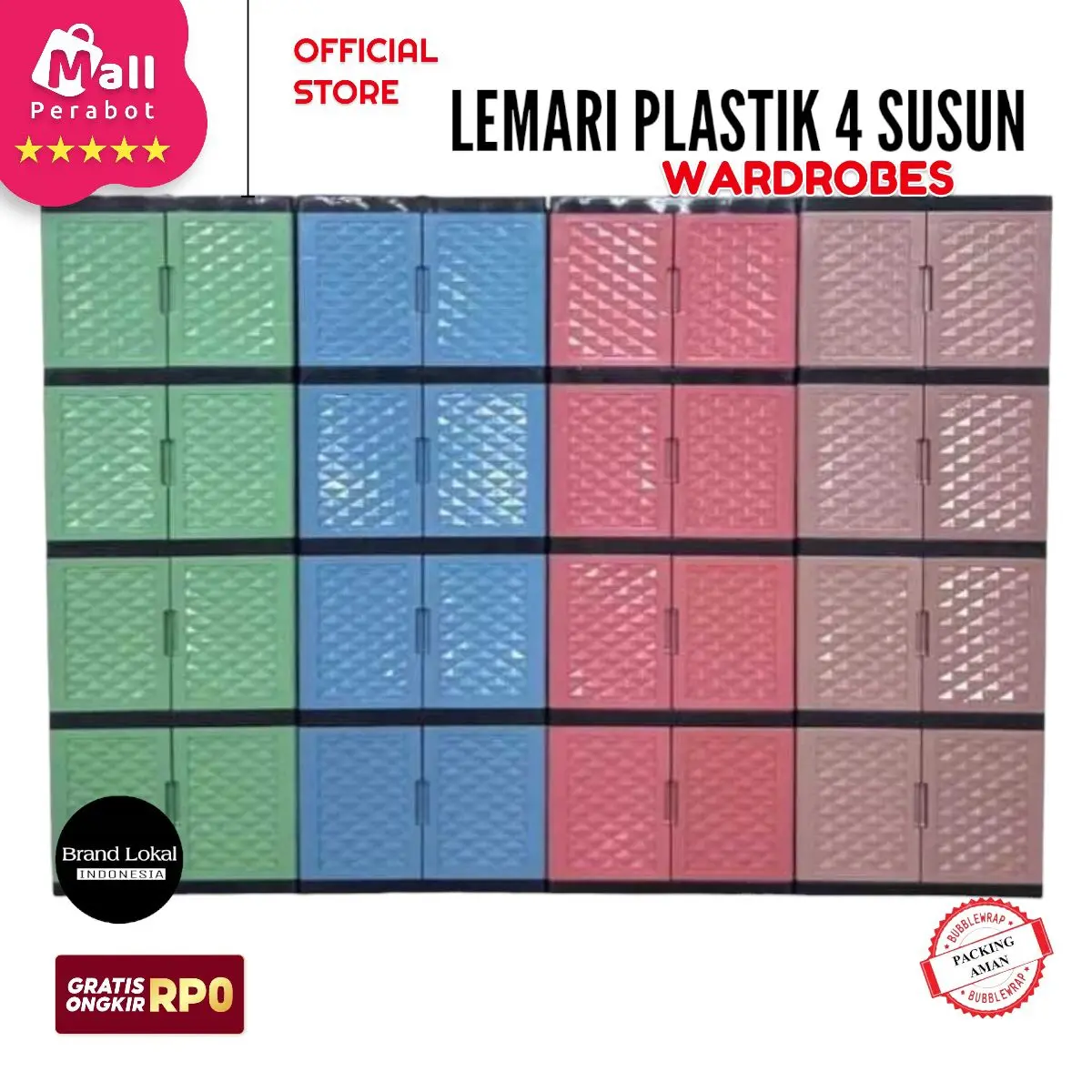 Mall Perabot AFFKH | Lemari Persegi V2 4 Susun Plastik | Kotak Tempat Pakaian Tingkat | Lemari Plastik