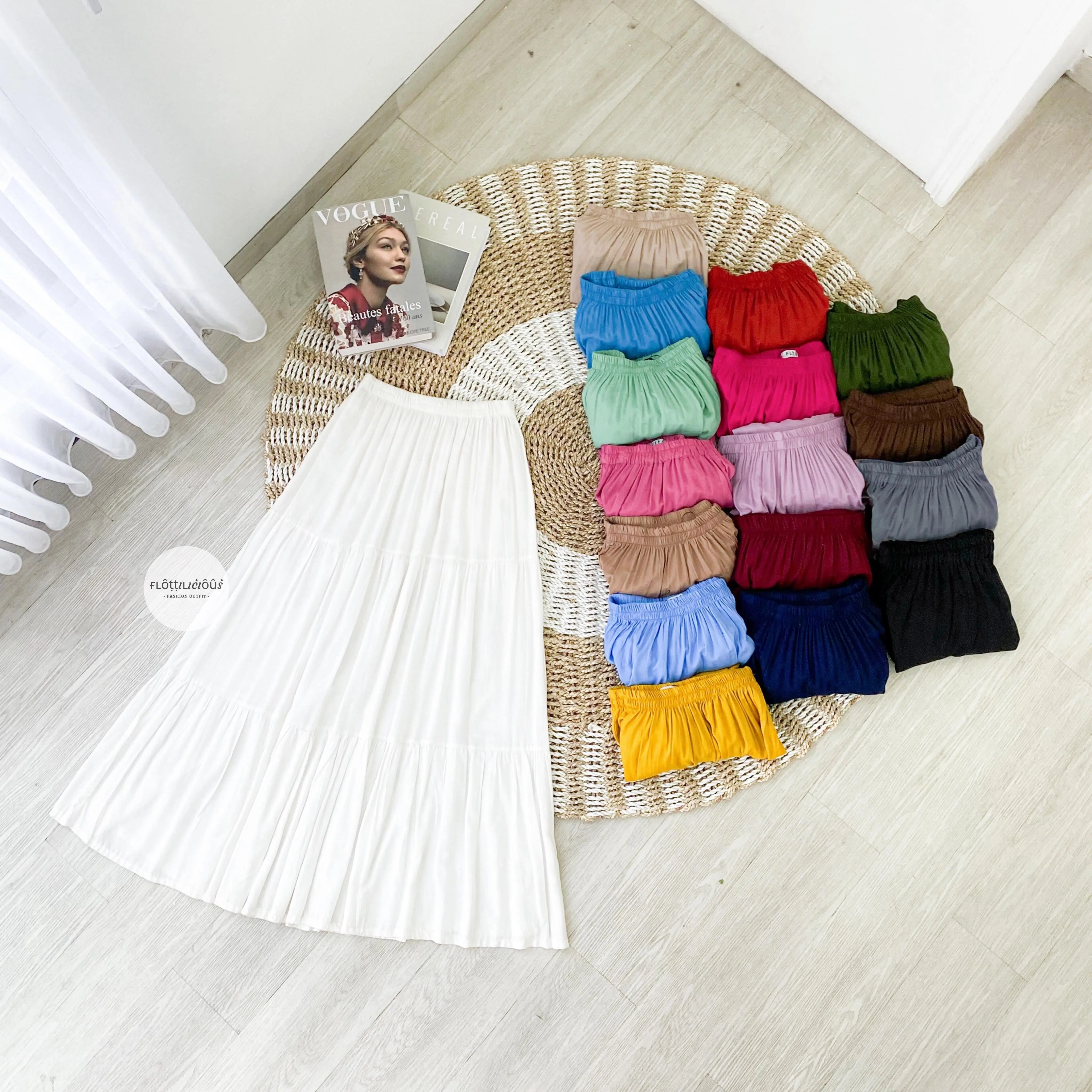 IMA SKIRT - FLOTTILICIOUS / Rok Flow Casual Wanita Cantik / Korean Style / Kain Katun Rayon / Bawahan Cewek Dewasa Panjang Remaja  Baju