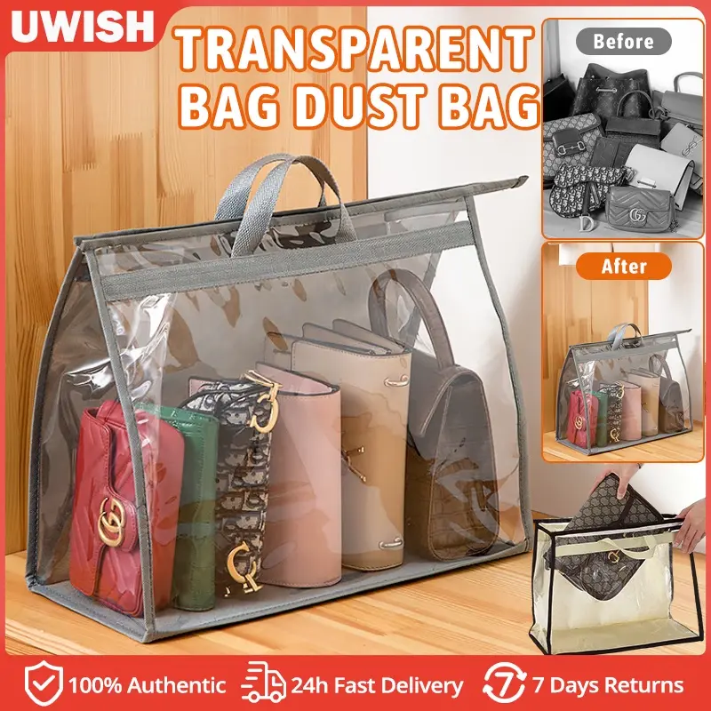 Transparent Bag Storage Dust Bag Organizer Zipper Handbag Protector Hanging Bag Pouch Waterproof