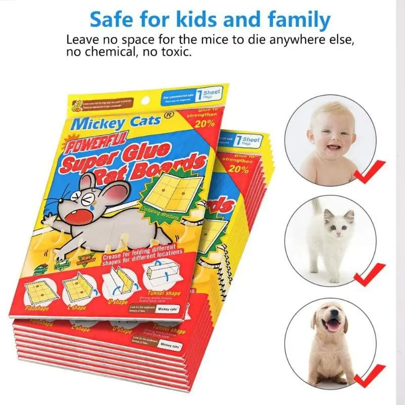 BEST FAMILY PEST GLUE TRAP! Mickey Cats Super Glue Rat Boards (Extra Thick Board, Strong Sticky Board For Rodents, Mice, Mouse)