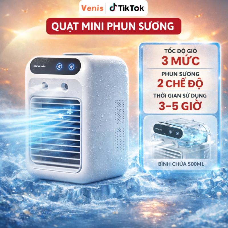 QUẠT ĐIỀU HÒA MINI TÍCH ĐIỆN 600ML – PHUN SƯƠNG LÀM MÁT TỨC THÌ, NHỎ GỌN TIỆN…