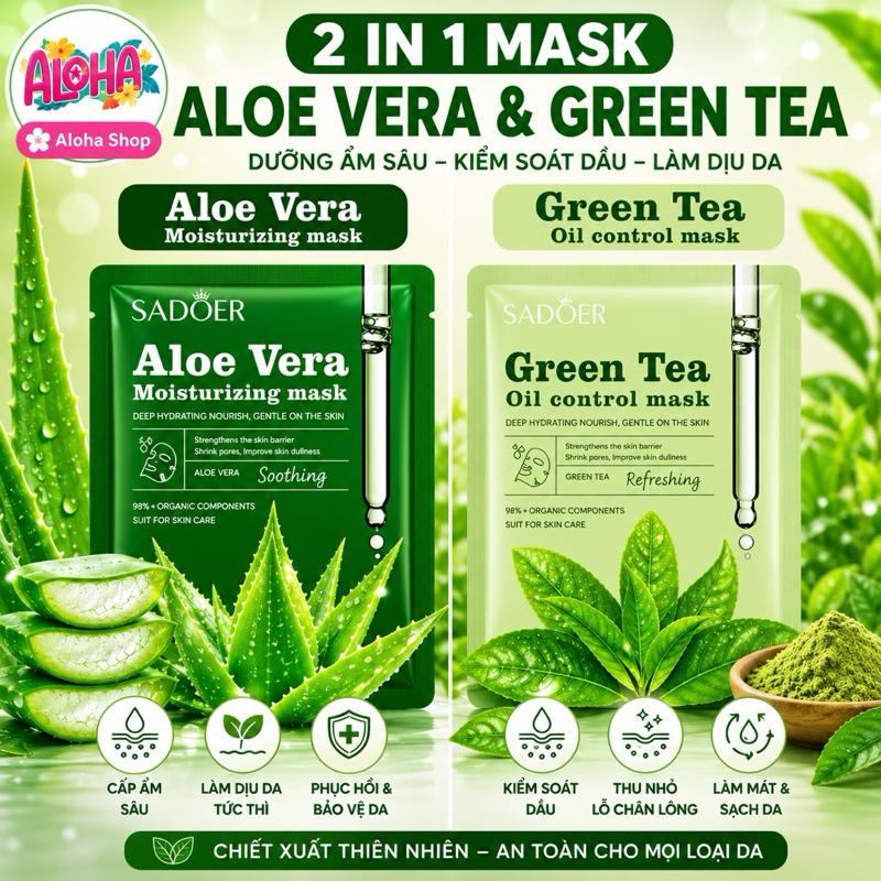 Combo 40 miếng mặt nạ Mix Nha Đam Trà Xanh hỗ trợ dưỡng, phục hồi, giảm nếp nhăn, giảm mụn mờ thâm sạm, mềm mịn da