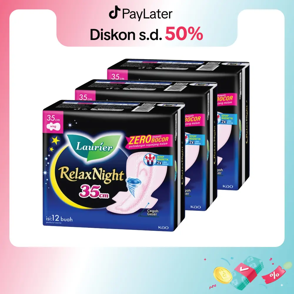 Laurier Relax Night 12s Triplepack - Pembalut Wing 35cm