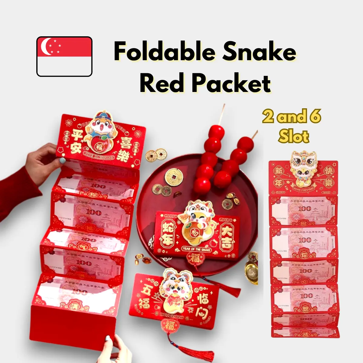 2025 3D Chinese New Year Snake Foldable Red Envelope AngPao CNY Creative Cartoon Red Packet