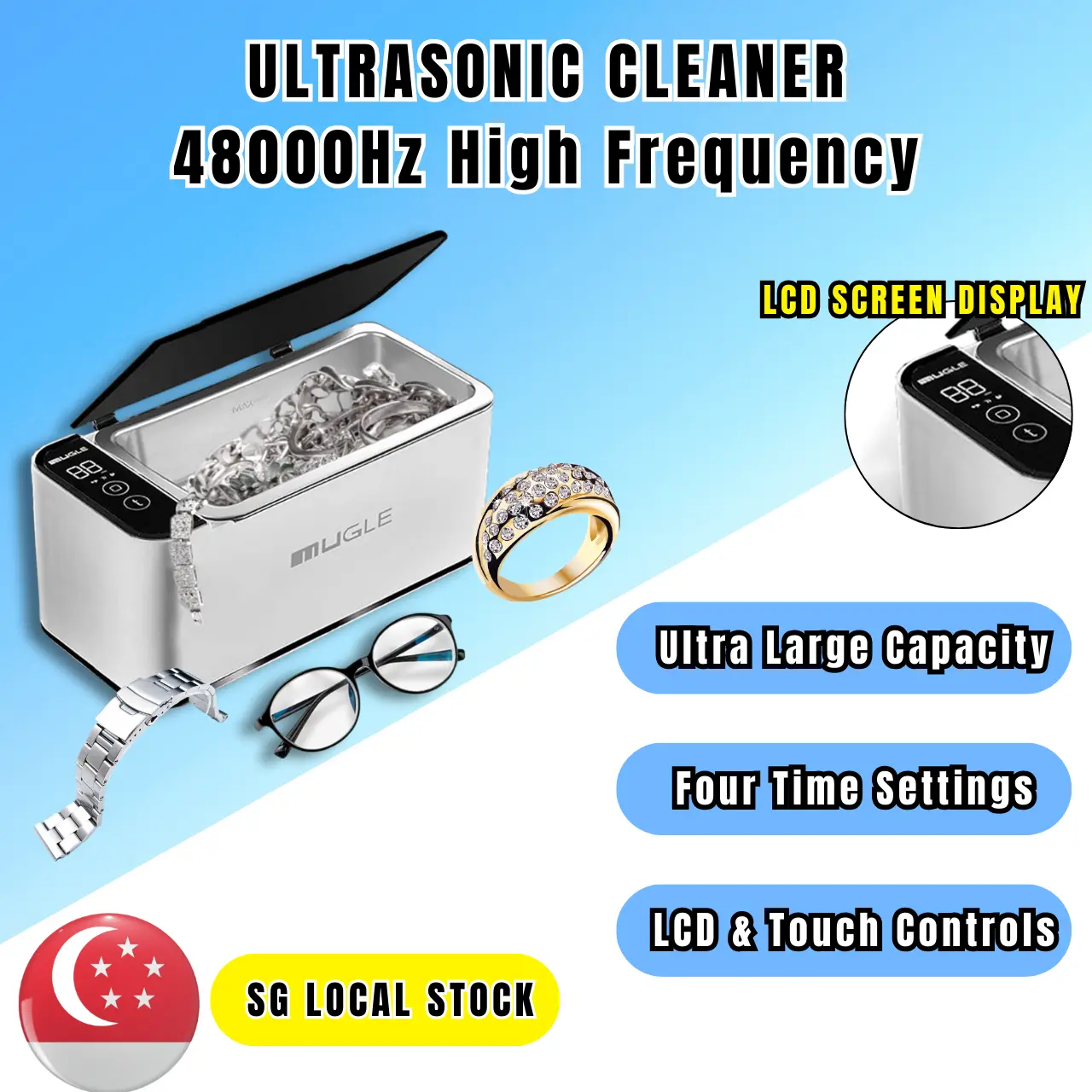 Ultrasonic Cleaner Machine LCD Display Ultrasonic Cleaning Machine Glasses Cleaning Sonic Cleaner