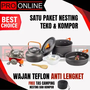 Cooking Set Plus Teko/Ceret Wajan Dan Kompor Portable DS308 & Camping Stove K202 Nesting Outdoor