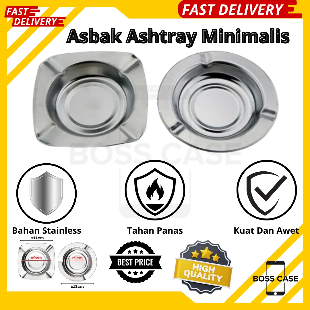 Asbak Ashtray Tempat Mangkok Bulat / Persegi Silver Alumunium Stainless Seng Bulat / Persegi Ecer Grosir