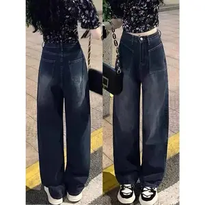 Celana Jeans Highwaist wanita  Jeans Warna Biru Retro Model Trendy Kantong Saku Depan Bisa COD REal Pick Kulot Hitam Panjang