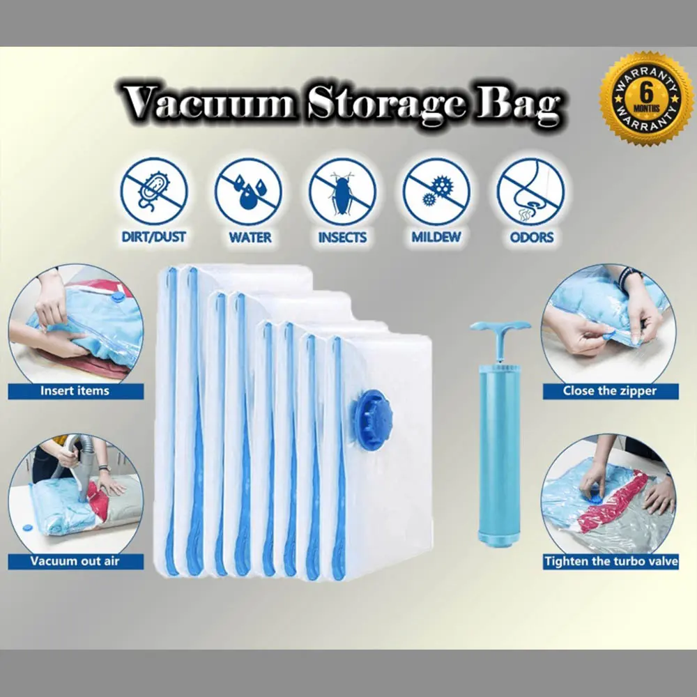 Vacuum Compression Storage Resealable Ziplock Bag Travel Reusable Sealer Bag 80% Space Saving Storage Bag SGStock