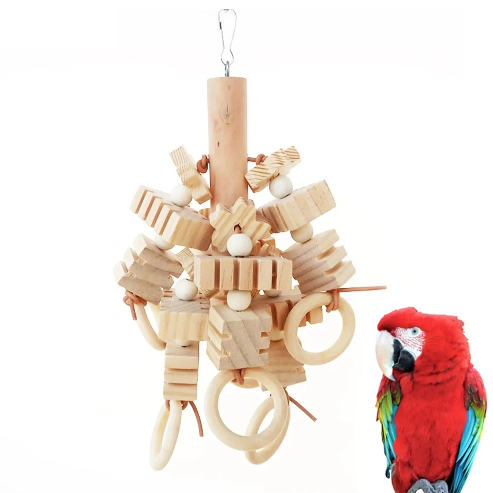 Large And Medium-Sized Gnawing Square Wood Grooved Teeth Grinding Parrot Toy In Natural Wood Color