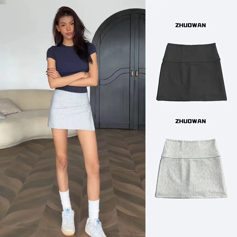 Side slit yoga culottes women's new anti-walking light slim hip skirt A-line sports skirt，C073