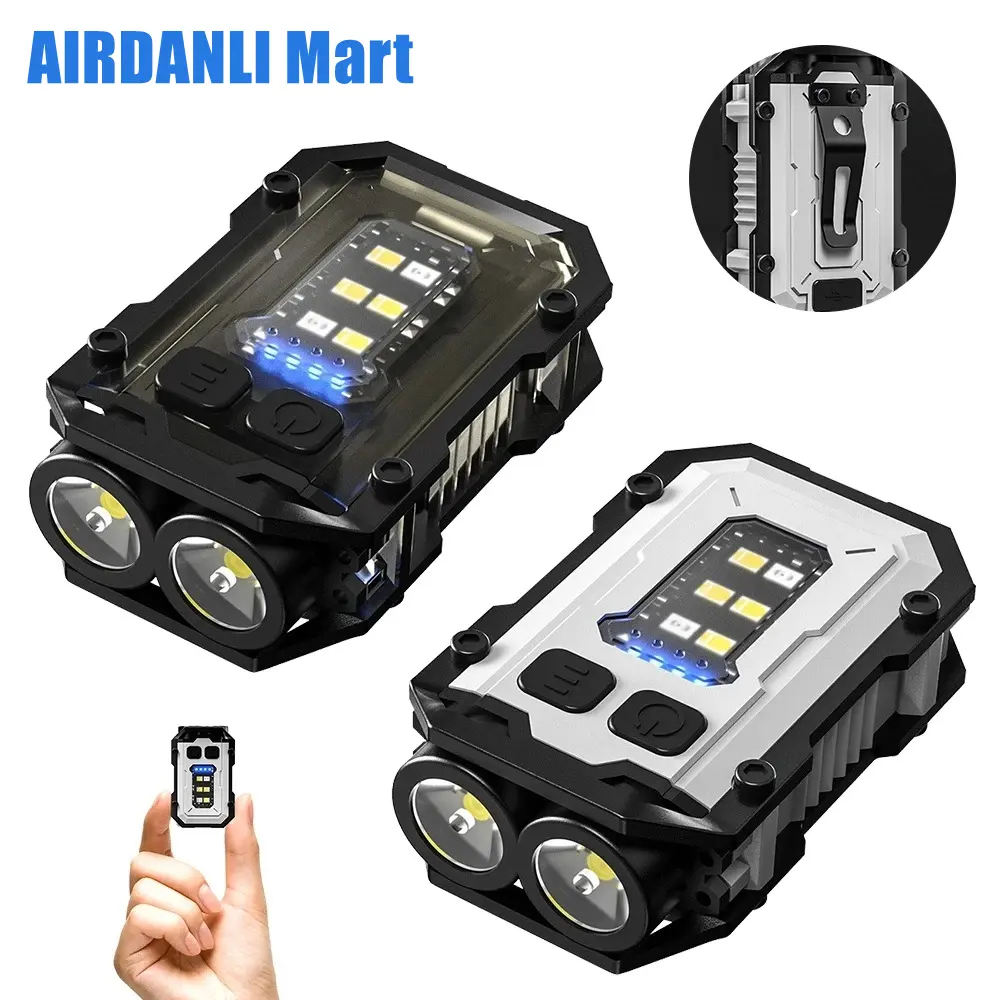 MINI LED Flashlight Multifunctional Keychain Light Portable Super Bright Torch TYPE-C USB Charge Emergency COB Work Light with Pen Clip Tail Magnet