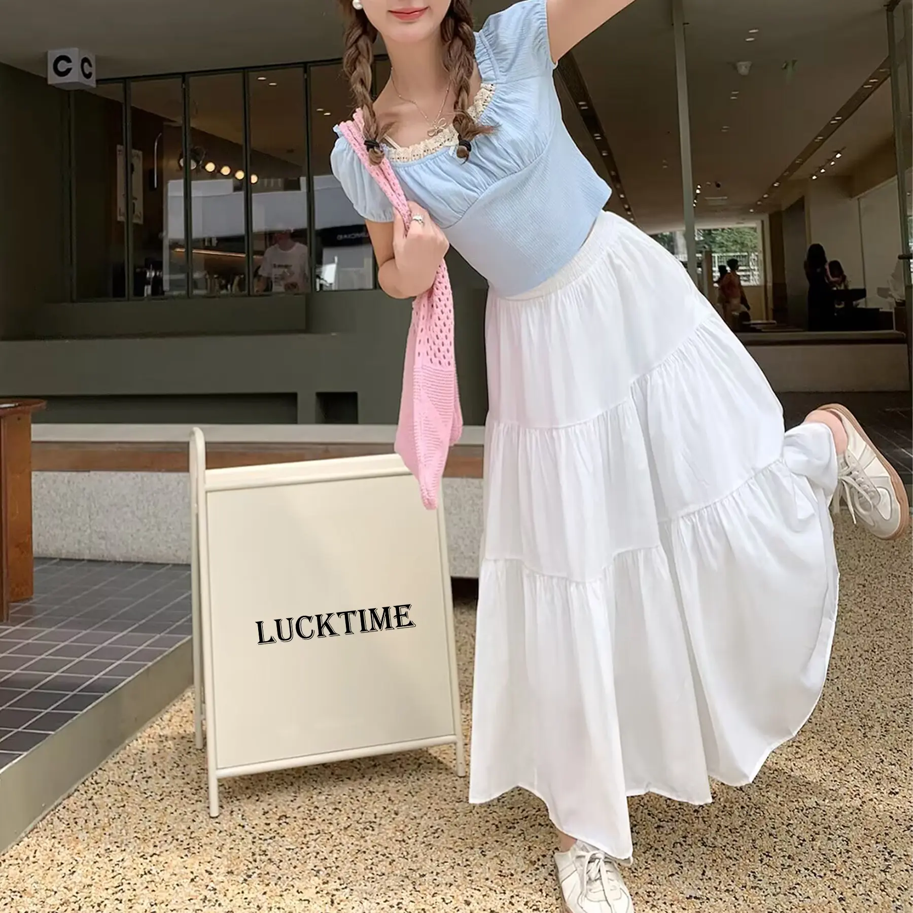 Korean Style High Waist Layered Skirt Spliced Long Hem White Skirt for Women Womenswear Bottom