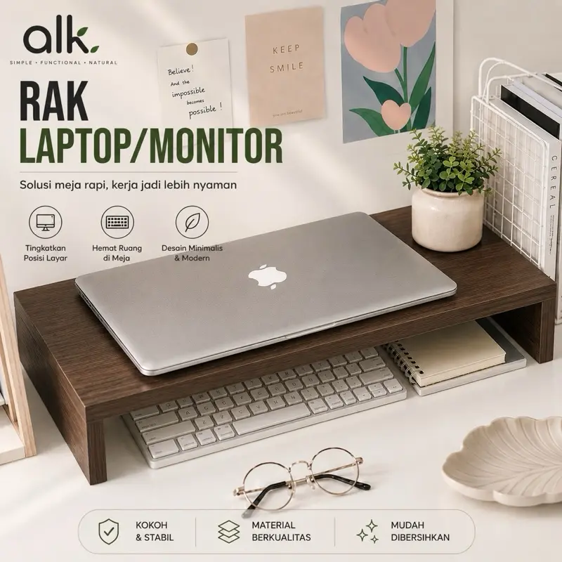Meja Auto Rapi! Rak Laptop monitor komputer Minimalis Aesthetic - Putih