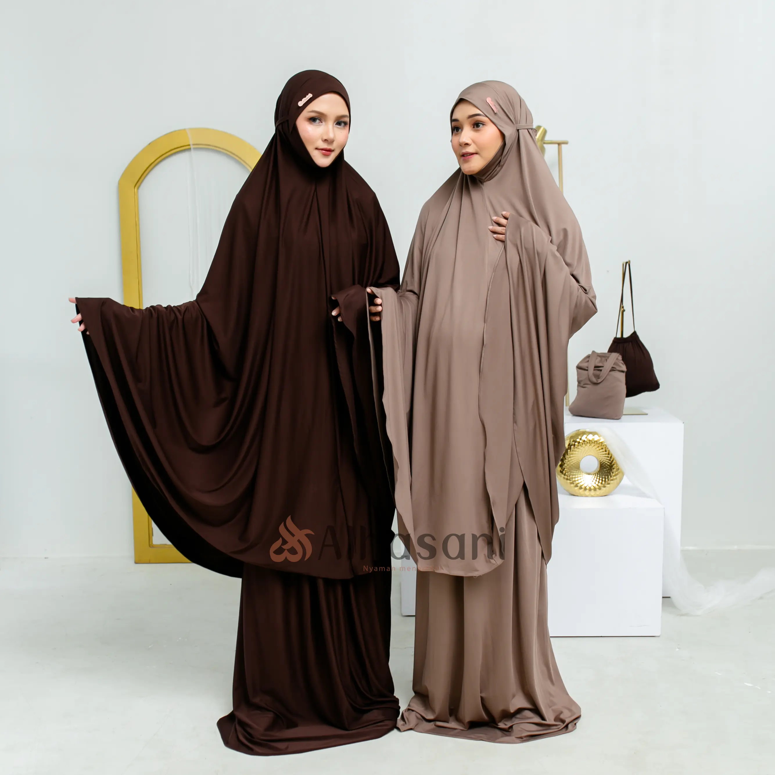 Mukena Jersey Malaysia jumbo Syahda Atasan Bawahan Muslim Dewasa Traveling Renda Mukenah