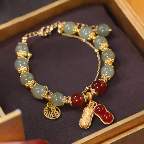 Double Layer Peanut Bead Bracelet: Exquisite Lucky Pendant Bracelet, Fashionable and Elegant Classic Design, Suitable for Gift Giving